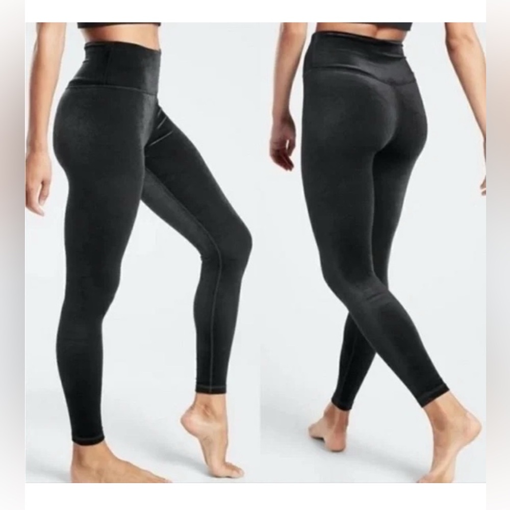 Athleta Black Velvet High Waisted Leggings Supplex Lycra‎ Spandex Yoga Tights S